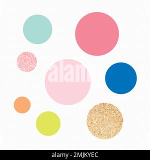 Cute circle shape sticker, colorful pastel glitter, geometric clipart vector set Stock Vector
