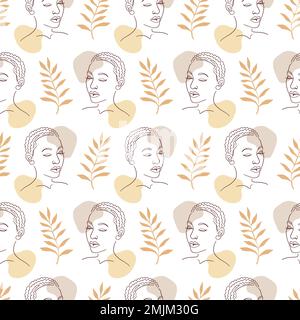 Minimalist continuous line art with African woman face Stock Vector