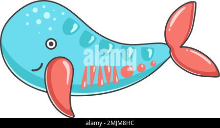 Baby whale illustration. Fish cartoon clip art. Funny marine character. Bright underwater colored fish isolated illustration. Vector Stock Vector