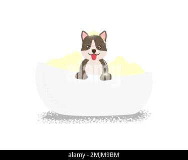 Beautiful portrait of dog in bath on white background for grooming salon design. domestic dog, puppy, doggy, pet. vector background. . Vector illustration Stock Vector
