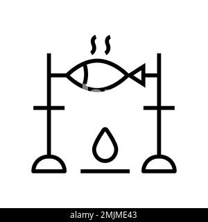 Fried fish icon line isolated on white background. Black flat thin icon on modern outline style. Linear symbol and editable stroke. Simple and pixel p Stock Vector
