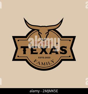 Vintage Retro Texas Longhorn family ranch, Western State Bull Cattle. Vector Vintage Label Logo Design Emblem Stock Vector