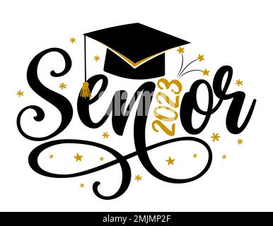 Senior 2023 - Typography. blck text isolated white background. Vector illustration of a graduating class of 2023. graphics elements for t-shirts, and Stock Vector