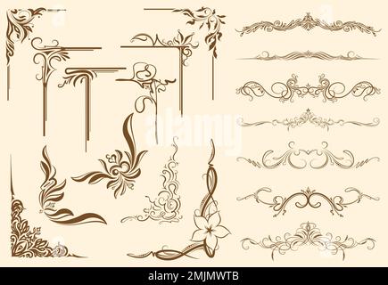 Big set of vector corners and dividers for text. Collection of elegant decorative elements. Stock Vector