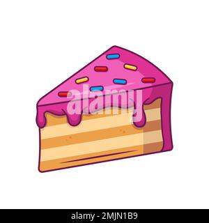 А piece of cake with pink cream and decorative topping. Vector illustration in flat cartoon style. Stock Vector