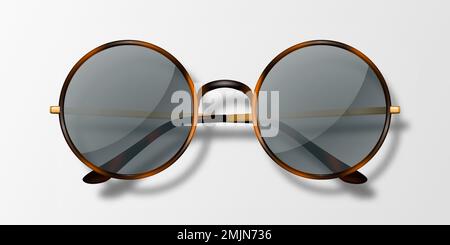 Vector 3d Realistic Round Frame Glasses Icon Isolated. Leopard Color Frame. Transparent Black Sunglasses for Women and Men, Accessory. Optics, Lens Stock Vector