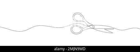 Continuous scissors with one line on a white background. Vector illustration Stock Vector