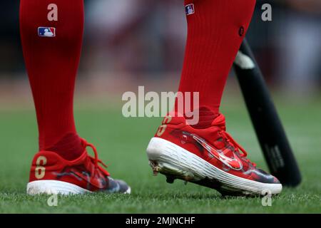 A view of the Nike cleats worn by Cincinnati Reds' Tyler Naquin