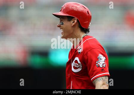 Cincinnati Reds' Derek Dietrich reacts in a baseball game against the  Houston Astros, Wednesday, June 19, 2019, in Cincinnati. The Reds won 3-2.  (AP Photo/Aaron Doster Stock Photo - Alamy