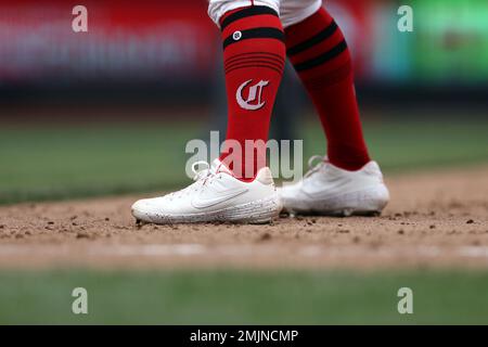 A view of the Nike cleats worn by Cincinnati Reds' Tyler Naquin