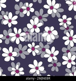 Seamless floral pattern based on traditional folk art ornaments. Colorful chamomile, daisy flowers on color background. Doodle style. Vector Stock Vector