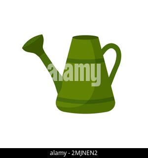 Green watering can. Isolated vector illustration in cartoon flat style. Stock Vector