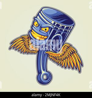 Flying engine piston rod logo mascot illustration vector illustrations for your work logo, merchandise t-shirt, stickers and label designs, poster Stock Vector
