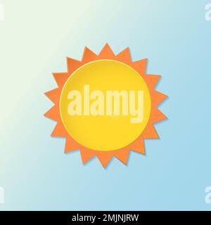 Paper cut sun element, cute weather clipart vector on gradient blue background Stock Vector