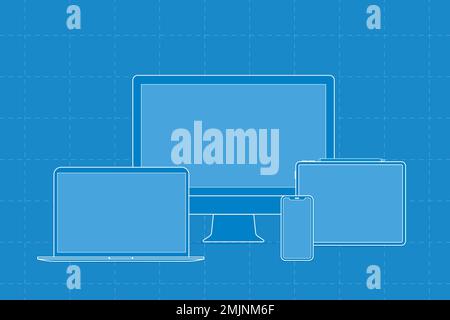 Digital device outline, blue digital device vector illustration Stock Vector