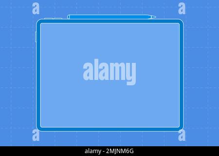 Tablet blank blue screen, stylus charging on top, digital device vector illustration Stock Vector