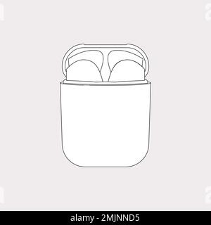 AirPods outline, white case, entertainment device vector illustration Stock Vector
