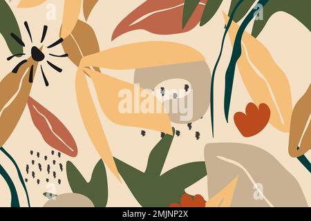 Beige aesthetic background, tropical jungle seamless pattern vector Stock Vector