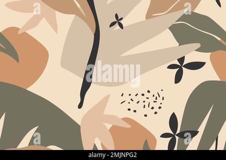 Beige aesthetic background, tropical jungle seamless pattern vector Stock Vector
