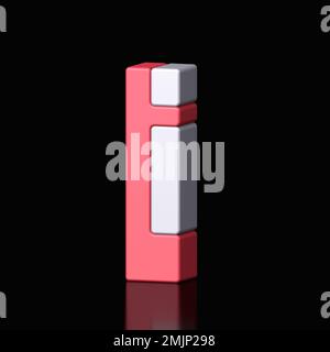 3d letter I plastic red and white from alphabet isolated in a black background. Hi tech metallic font character design illustration, text minimal styl Stock Photo