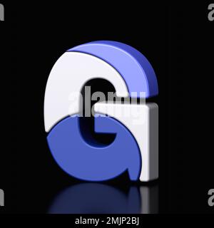 3d letter G plastic purple and white from alphabet isolated in a black background. Hi tech metallic font character design illustration, text minimal s Stock Photo