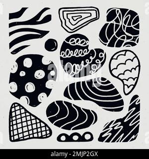 Cute shape sticker, abstract chalk texture in doodle design vector set Stock Vector