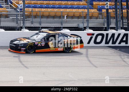 Michael Annett drives his car during practice for a NASCAR Xfinity Series auto race, Saturday, June 15, 2019, at Iowa Speedway in Newton, Iowa. (AP Photo/Charlie Neibergall)