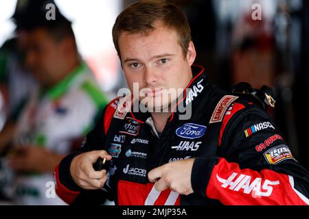 Cole Custer gets ready for practice for a NASCAR Xfinity Series auto race, Saturday, June 15, 2019, at Iowa Speedway in Newton, Iowa. (AP Photo/Charlie Neibergall)