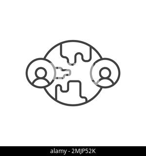 World globe and people line icon. linear style sign for mobile concept and web design. Stock Vector