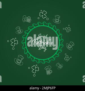 saint patricks day background with bottle cap, shamrock, hat and glass of beer Stock Vector