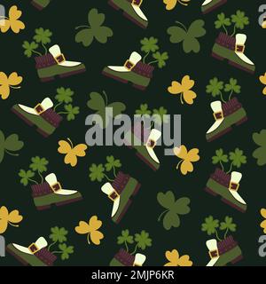 Decorative patterns with traditional elements set of st. patrick green boot clover Stock Vector