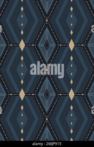 Seamless navy blue geometric patterned wallpaper vector Stock Vector