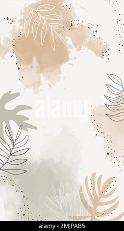 Beige leafy watercolor mobile phone wallpaper vector Stock Vector