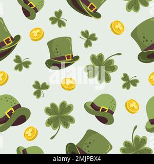 pattern with traditional st patrick elements different leprechaun hats Stock Vector