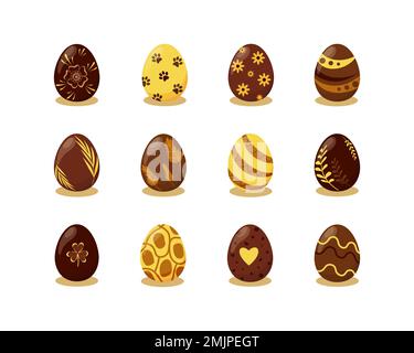 Set of chocolate Easter eggs with designs Stock Vector