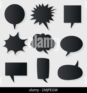 Speech bubble vector icon set, black flat design Stock Vector