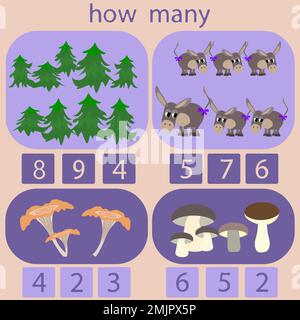 count how many frogs and donkeys are in the picture Stock Vector