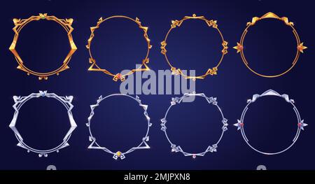 Empty circle silver and gold rank frames in medieval style for game ui ...