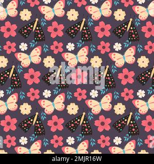 Spring Pattern In Violet Colors For Package Or Backdrop Vector Illustration In Flat Style Stock Vector