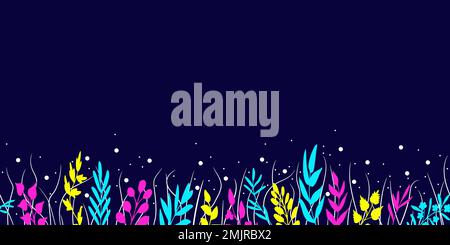 Bright herbs and grass, stars, seamless border Stock Vector