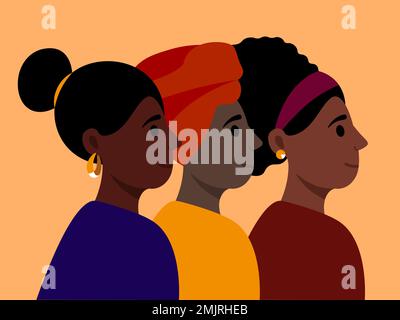 Black Women Together, Black Power And Proud Vector Illustration In Flat Style Stock Vector