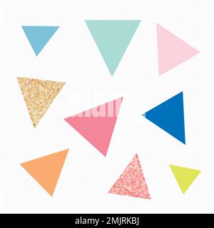 Cute triangle shape sticker, colorful pastel glitter, geometric clipart vector set Stock Vector
