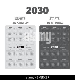 2030 Simple vector calendar. Weeks start on Monday Stock Vector
