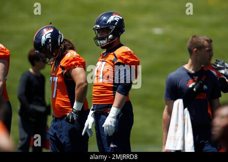 Denver Broncos guard Austin Schlottmann (71) during the second half of an  NFL football game against the New England Patriots, Sunday, Oct. 18, 2020,  in Foxborough, Mass. (AP Photo/Stew Milne Stock Photo - Alamy