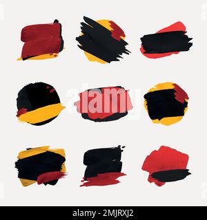 Paint brush badge sticker, abstract brush stroke texture vector set Stock Vector