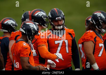 Denver Broncos guard Austin Schlottmann (71) during the second half of an  NFL football game against the New England Patriots, Sunday, Oct. 18, 2020,  in Foxborough, Mass. (AP Photo/Stew Milne Stock Photo - Alamy