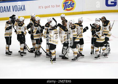 St. Louis Blues players leave the dressing room for warm-ups all