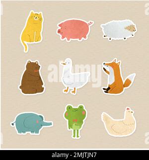 Hand drawn animal stickers collection vector Stock Vector
