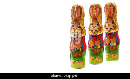 Den Helder, Netherlands. January 2023. Easter bunnies and Easter eggs in colorful tinfoil. High quality photo Stock Photo