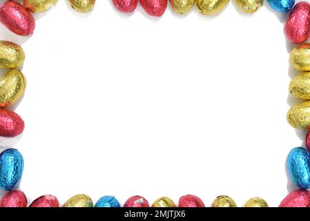 Den Helder, Netherlands. January 2023. Easter bunnies and Easter eggs in colorful tinfoil. High quality photo Stock Photo